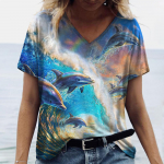 Naiste T-s&auml;rgid Dolphin Print Tops V-kaelus Mood Naiste vintage r&otilde;ivad Esteetika T-s&auml;rgid Lahti suured naljakad T-s&auml;rgid S