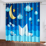 Pilved ja T&auml;hed 3D-prindiga Kardin Laste Tuppa, Akna Kardinad, Elutuppa, Magamistuppa, K&ouml;&ouml;ki, V&auml;litingimustesse, Siseruumidesse Kangas 100W160H(CM)40x63in&Hook