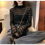 Kevadine uus mesh Love Lace Base s&auml;rk Korea stiilis poolk&otilde;rge kraega &uuml;hev&auml;rviline &otilde;&otilde;nsa pikkade varrukatega aluss&auml;rk One Size