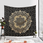 BLESS INTERNATIONAL India traditsiooniline mandala hipi seinaripp, puuvillane gobel&auml;&auml;n Ombre Bohemian voodikate (Must kuldne lill) Poster