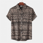 Retro geomeetrilise tekstuuriga 3D prindiga Hawaii s&auml;rk Meeste suvine l&uuml;hikeste varrukatega Topid Rand Harajuku t&auml;nava rev&auml;&auml;ridega pluus Meeste riided L