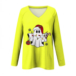 Naiste vabaaja mood lumehelveste tr&uuml;kiga vintage vabaajaprintiga pikkade varrukatega V-kaelusega pullover top pluus L sinine