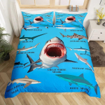 Hai tekikott Queen Mereloomad Tekikott Sinine ja Valge Joonisfilm Hai Voodipesukomplekt Mereteemaline Ookeaniteemaline Tekikott 70x133cm 2pcs