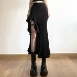 Gooti must k&otilde;rge v&ouml;&ouml;koht Bodycon Mid seelik E-Girl Punk volangid poolitatud A-Line seelikud Y2K Mood Naiste t&auml;navar&otilde;ivad p&uuml;ksid XS