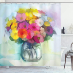 Veekindel du&scaron;ikardin Vitraažid heinamaa lilled Dragonfly pol&uuml;esterkangas vannikardin Avaleht el Vannitoa du&scaron;ikardin W165xH180cm