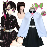 Tsuyuri Kanao Cosplay kost&uuml;&uuml;m Anime Demon Slayer Kimetsu No Yaiba Cosplay t&auml;iskasvanutele ja lastele Must parukas hobusesaba lahingu&uuml;likonnaga 130cm