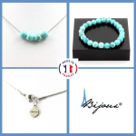 Pierres et Min&eacute;raux. Parure Bracelet Collier 4 Perles Howlite Turquoise 8 mm. Chaine en Taille personnalisable.