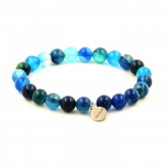 Bracelet - A Bijoux - Agate ruban&eacute;e bleu - Perles 8 mm - Longueur 19-20 cm - Mixte
