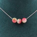 Pierres et Min&eacute;raux. Collier 3 perles Tourmaline melon d'eau 8 mm Chaine en acier Collier femmes, hommes. Taille personnalisable.