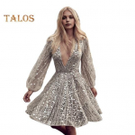 &Otilde;htukleit S&uuml;gava V-kaelusega Litritega L&auml;bipaistev V&otilde;rk A-l&otilde;ikeline Minikleit Pikkade Laterna Varrukatega Ballikleit Kokteilipidu L&uuml;hike Kleit S h&otilde;be