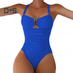 Naiste Monokini V-kaelusega varrukateta, k&otilde;verdatud k&otilde;rge v&ouml;&ouml;kohaga &uuml;hes t&uuml;kis &uuml;hev&auml;rvilised bikiinid kiiresti kuivav ujumiskost&uuml;&uuml;m S must