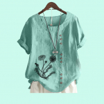 Naiste vabaaja l&uuml;hikeste varrukatega pluus Laides puuvillane linane top Moodne lilledega tr&uuml;kitud avar T-s&auml;rk S pruun