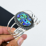 Looduslik p&auml;rlmutterkivi Gemstone K&auml;sit&ouml;&ouml; 925 Sterling H&otilde;be mansettk&auml;ev&otilde;ru, P&auml;rlmutterkivi k&auml;ev&otilde;ru, Abikaasale, Unisex k&auml;ev&otilde;ru, Kingitused emale 6" sinine