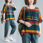 Naiste Suvine Pluss Suurus T-s&auml;rk L&uuml;hikeste Varrukatega Topid Tees Lahtine Vintage Vabaaja Patchwork Lilleline Puuvillane Linane S&auml;rk one size