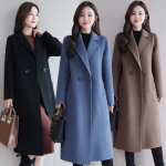 Naiste keskmise pikkusega Korea stiilis lai villane mantel, suur suurus, kevadeks ja s&uuml;giseks 3XL must