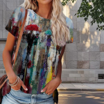 Naiste suvine T-s&auml;rk V&auml;rviline grafiti tr&uuml;kk Retro mood L&uuml;hikeste varrukatega T-s&auml;rgid Vabaaja Tr&uuml;kiga Topid XS sinine