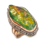 Peacock Titanium Aura Gemstone Copper Jewelry Ring Size 7 f9k60