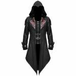 Meeste frakk jakk Keskaegne kost&uuml;&uuml;m, gooti steampunk must retro pikkade varrukatega vormiriietus kapuuts, pidulik talvemantel V&auml;lisr&otilde;ivad XXXL must