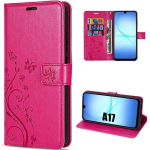 Coque de Protection - BOOLING - Samsung Galaxy A17 4G/5G - Anti-Rayures Cuir PU Fuchsia Motif Floral