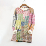 Naiste &uuml;mara kaelusega tr&uuml;kiga paksust pl&uuml;&uuml;sist ka&scaron;miirist soe pikk topp XL