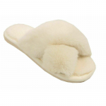 Naiste t&uuml;drukute kohevad sussid naiste kunstkarusnahast avatud varbaga Cross Over Mules naiste kingad 40-41 valge