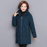 Talvine keskealiste ja eakate naiste tepitud jakk kapuutsiga Plus Size, keskmise pikkusega XXXXXL