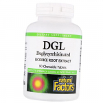 Lagritsajuure degl&uuml;tserrizineeritud ekstrakt, DGL Deglycyrrhizinated Licorice Root Extract, Natural Factors 90 tabletti (71406010) 90tab