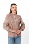 Blouse &ndash; Women's Linen Embroidered Shirt with Puff Sleeves & High Collar, Any season 8409-132-22 HC M mandliroheline