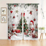 2 tk/komplekt Pidulikud Punased J&otilde;ulupallid ja Rohelised Lehed Valge Lumemustriga Tr&uuml;kitud Kardinad - Ideaalne Elutuppa, Magamistuppa, K&ouml;&ouml;ki W60H60(CM)x2PCS&Grommet Top gray