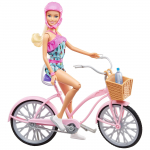 Barbie L&auml;heb v&auml;lja roosa jalgratta ja tarvikutega 3 ning FTV96 Barbie! [Riietuv nukk/S&otilde;iduk] [Nukk kaasas] [Alates vanusest]
