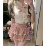 Jaapani kawaii &uuml;likonnad naiste kummardus Y2k Crop top + miniseelik, A-Line 2000. aastate vintage 2-osaline seelikukomplekt Naiste &scaron;ikk suvine l&uuml;hikeste varrukatega XL