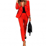 Naiste pidulik kahest osast koosnev &auml;rikomplekt pikkade varrukatega bleiseri ja pliiatsseelikuga, vabaaja kontorit&ouml;&ouml; riietus M punane