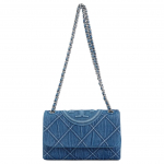 Tory Burch Fleming teemantvolditud reljeefse topelt-T logoga kangast crossbody &otilde;lakott V&auml;ikesed naiste kotid Denim-Sinine 154739-426 Basic Set (Bag+Dust Bag)