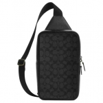 Coach 16 klassikalise prindiga lukuga nahast &otilde;la-crossbody rinnakott V&auml;ikesed meeste kotid Must Hall CZ397-QBMI5 Basic Set (Bag+Dust Bag)