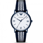 Emporio Armani Valge Tekstiil &uuml;le Nahast Sinine Meeste Kvartsikell AR80005 valge