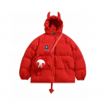Dark Style Little Devil Horn kapuutsiga puuvillane jakk meestele ja naistele Talvine v&auml;ikese sabaga puuvillane jope avar soe mantel S