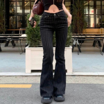 VibeStreet 2000ndate R&otilde;ivad Y2k Madala V&ouml;&ouml;kohaga Bootcut Teksap&uuml;ksid Naistele Vabaaja Must Triibulised Denim P&uuml;ksid Streetwear Laiad P&uuml;ksid S