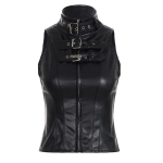 Naiste Punk-stiilis PU-nahast vest metallpandla ja lukuga S black