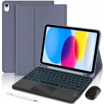 Klaviatuurikate iPad A16 jaoks (11 ) / iPad 10 (10,9 ) Lilla PU-nahk taustvalgustusega klaviatuuri + hiire + pliiatsiga