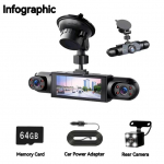 4-kanaliline autokaamera. 1080P autok&otilde;lar salvestaja 64 GB m&auml;lukaardiga. Plug and Play, &ouml;ise n&auml;gemisega, 24-tunnise parkimisrežiimiga autok&otilde;lar salvestaja Ees, Taga, Vasakul ja Paremal 1 box