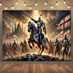 Suur Keskaegne Ristis&otilde;dalasest Ratsuv&auml;elase Lahingutapeet - Tugev Seinakate Ratsuv&auml;elase ja Ristis&otilde;dalaste Armee Kujundusega 100x150cm39x59in beige