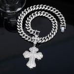 Hip Hop Iced Out Risti Ripatsiga Kaelakee Komplekt Sulamist Mikro-Sillutatud Tsirkooniga Kuuba L&uuml;lidega Kett Meeste Usuline Ehtekomplekt hip hop pendant necklace h&otilde;be