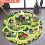 &Uuml;mmargune dinosaurusmaailmakaardi tr&uuml;kiga vaip, libisemiskindel p&otilde;randamatt laste tuppa, m&auml;ngutuppa, magamistuppa, kodu kaunistuseks 120cm x 120cm