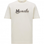 Moncler Kirjaga Jacquard &Uuml;mmarguse Kaelusega L&otilde;tv Hingav L&uuml;hikeste Varrukate T-s&auml;rk Meeste T-s&auml;rgid Valge K1-091-8C00011-89AJS-034 2XL