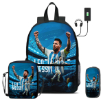 M-Messi 3 tk komplekt Koolikott Seljakott USB-liidesega Jalgpallit&auml;ht &Otilde;lakotiga Jalgpallisport Pinal Laste Seljakott black