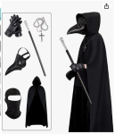 Halloweeni katkutohtri mask ja keep Kost&uuml;&uuml;mi rekvisiidid Pikk nina nokk Nahast maskid t&auml;iskasvanutele Surmak&uuml;lalise keep Keskaegne peokink One Size black