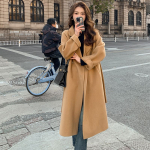 Roosa villane naiste mantel, soe ja moodne korea stiilis avar keskmise pikkusega jakk S brown