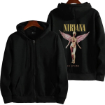 Unisex lukuga fliisist kapuutsikas Nirvana In Utero ingli graafiline tr&uuml;kk 90ndate vintage rokkb&auml;ndi lai l&otilde;ige t&auml;ispikk lukuga dressipluus 3XL black