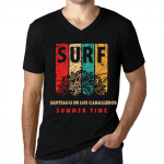 Meeste Vintage T-s&auml;rk Graafiline T-s&auml;rk V-kaelusega Surfi Suveaeg SANTIAGO DE LOS CABALLEROS S&uuml;gavmust S must