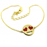 7bis [P8257] - Bracelet artisanal 'Emoji' (love) rouge dor&eacute; - 11x11 mm punane